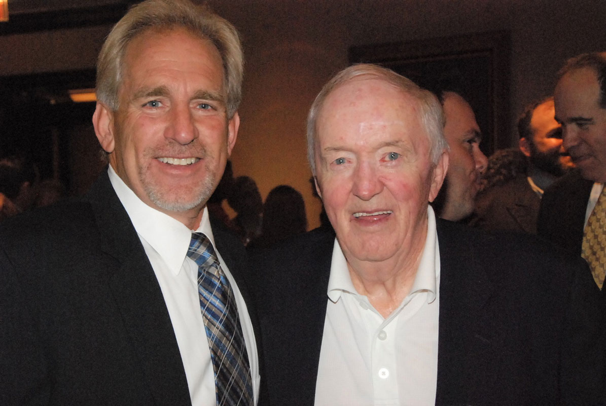 Huntington alum Andy Sangiovanni with his former football coach, Joe Lucey at a Booster Club event in October 2013.