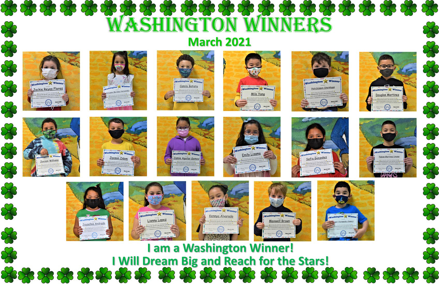An exceptional group of youngsters won March awards at Washington Primary School. 