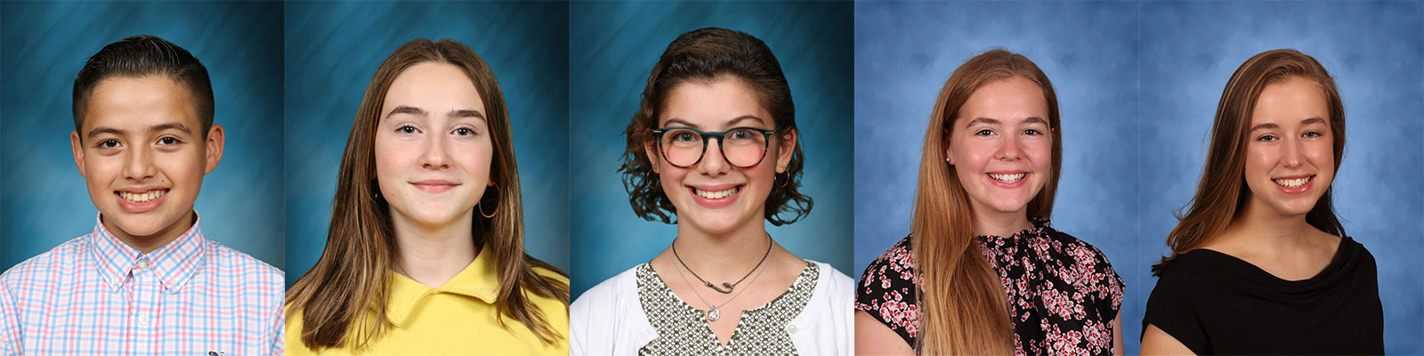(Left to right) Finley eighth grader Anthony Retamal Vidal, Finley eighth grader Josephine Sullivan, Finley eighth grader Nina Fascilla, Huntington senior Grace Wildermuth, and Huntington senior Tess Stanley.