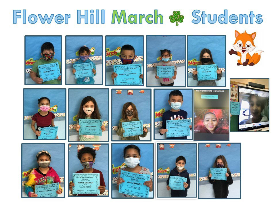 Flower Hill Primary School's Star Student Award recipients for March 2021.