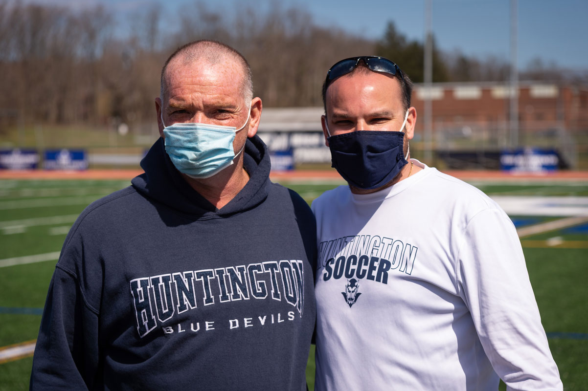  Huntington girls' soccer coaches John Walsh and Vincent Tannazzo. (Darin Reed photo.) 