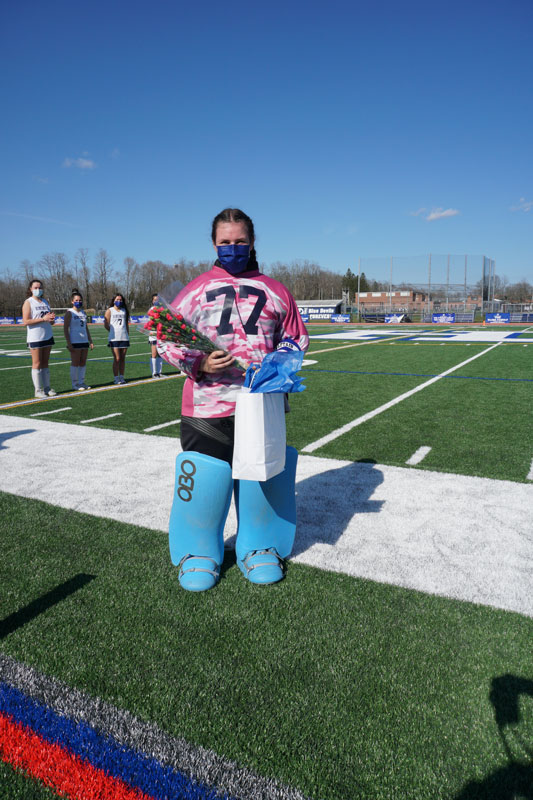 Julie Rogel on the Blue Devil field hockey team's Senior Day.