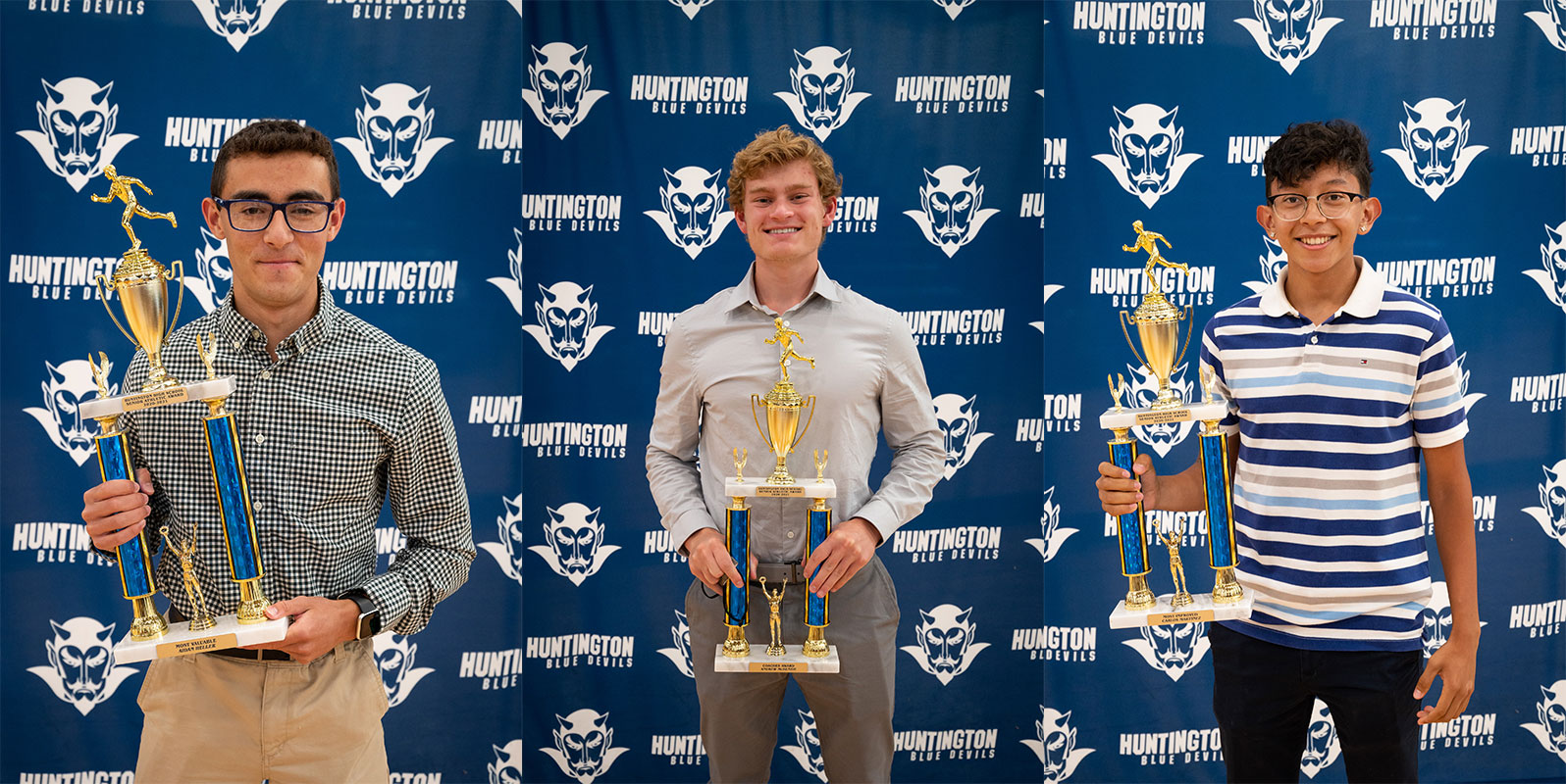 Aidan Heller (left) will study at the University of South Carolina in Columbia, SC., Andrew McKenzie (center) will attend Stony Brook University, and Carlos Martinez is headed to the College of Mount Saint Vincent. (Darin Reed photo.)