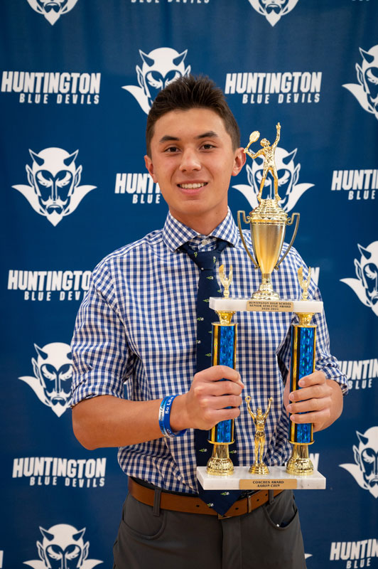 Aaron Chin captured the boys' tennis team's Most Improved Player Award. (Darin Reed photo.)