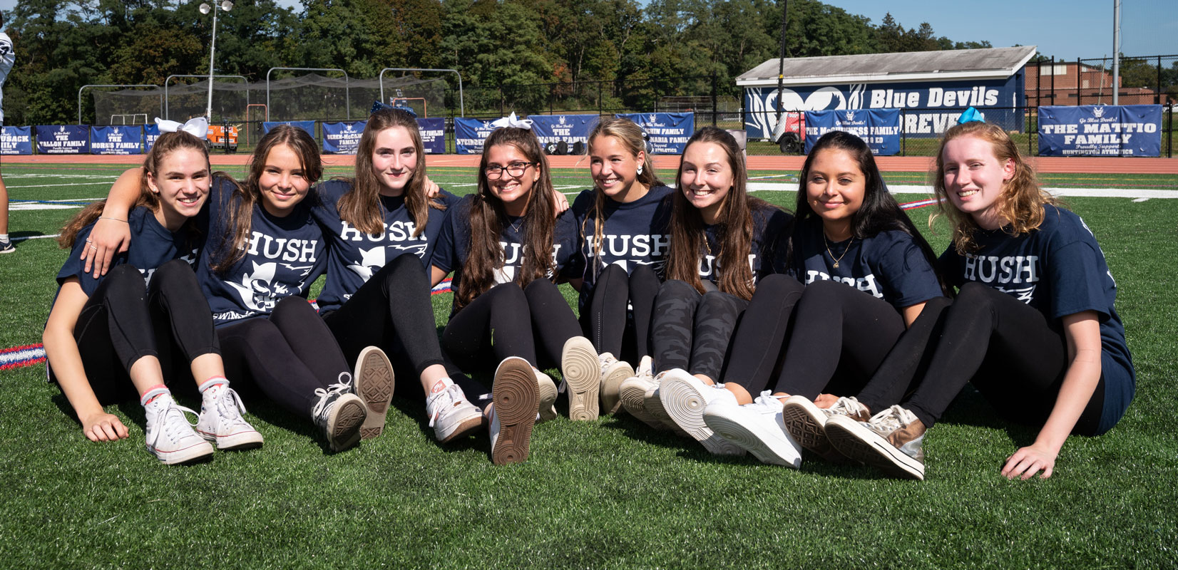 The Blue Devil girls' swimming team at last fall's pep rally. (Darin Reed photo.)