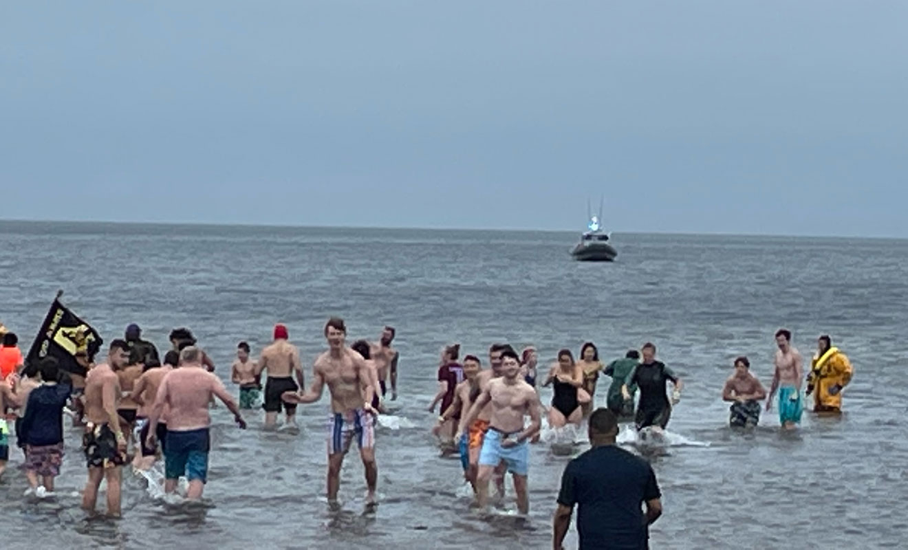 The water was cold, but the spirits were high 