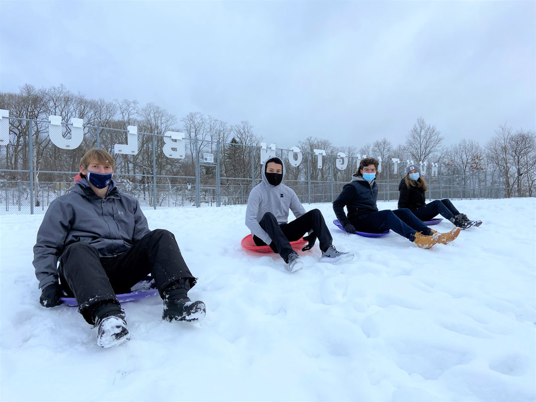 Huntington Advanced Placement Physics students enjoyed an outdoor lesson involving sledding 