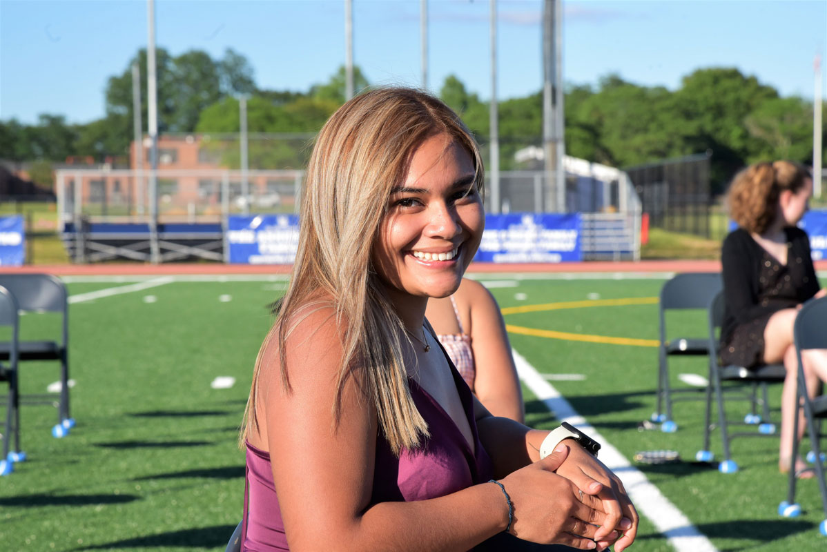 Johanna Campos-Moreira at the Distinguished Seniors ceremony at Blue Devil Stadium.