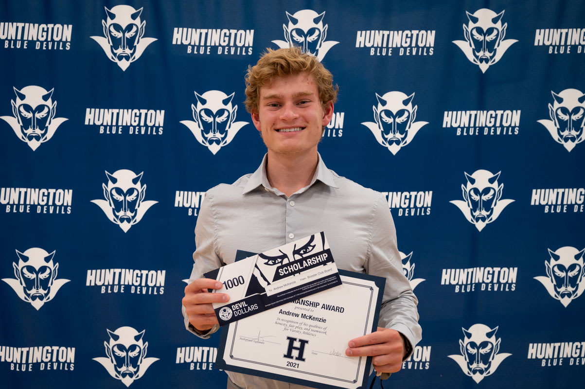 Booster Club scholarship winner Andrew McKenzie has been a mainstay in Huntington's track program. (Darin Reed photo.)