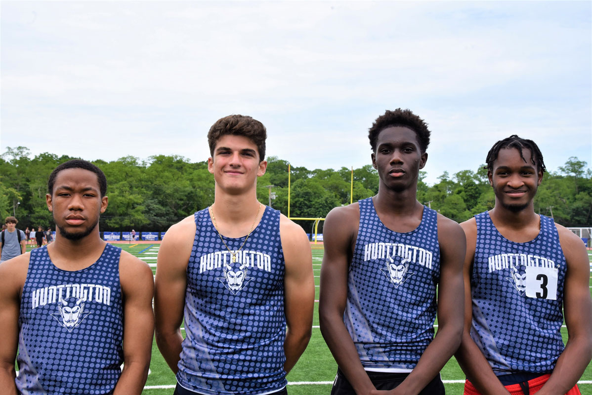 Huntington Suffolk County champion 4x400m relay, Jahmar Francis, John Chirico, Quincy Chery and Anthony Joseph 