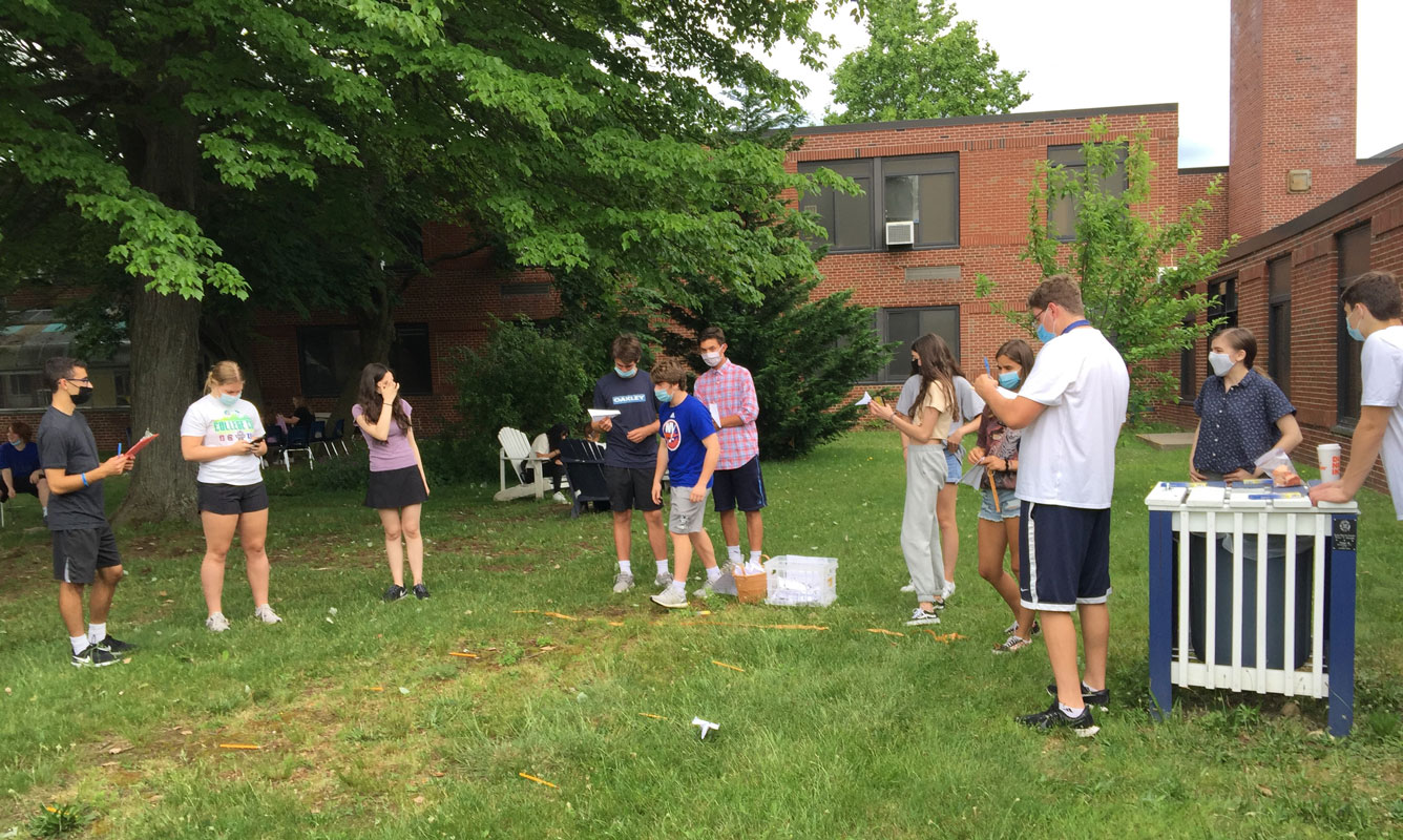 AP Statistics students engaged in an outdoor experiment last week 