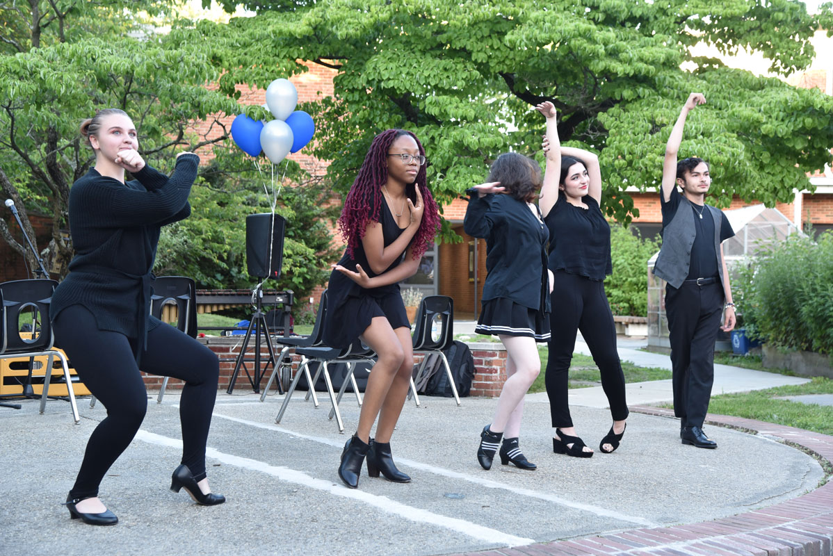 A group of underclassmen performed Cell Block Tango from Chicago in honor of senior Lainey Carney 