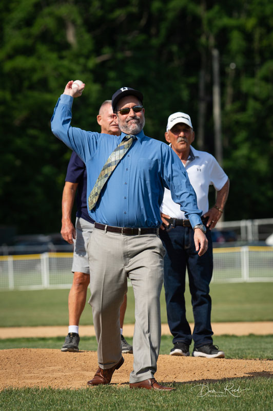  Huntington Superintendent James W. Polansky delivered the first pitch. (Darin Reed photo.) 