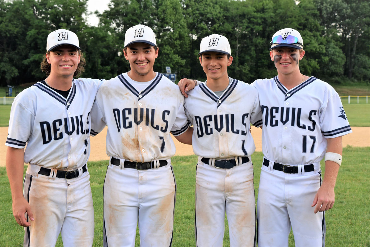 Alex Bellissimo, Kyle Colleluori, Alex Gonzalez and Jaden Italiano on Blue Devil baseball Senior Day 