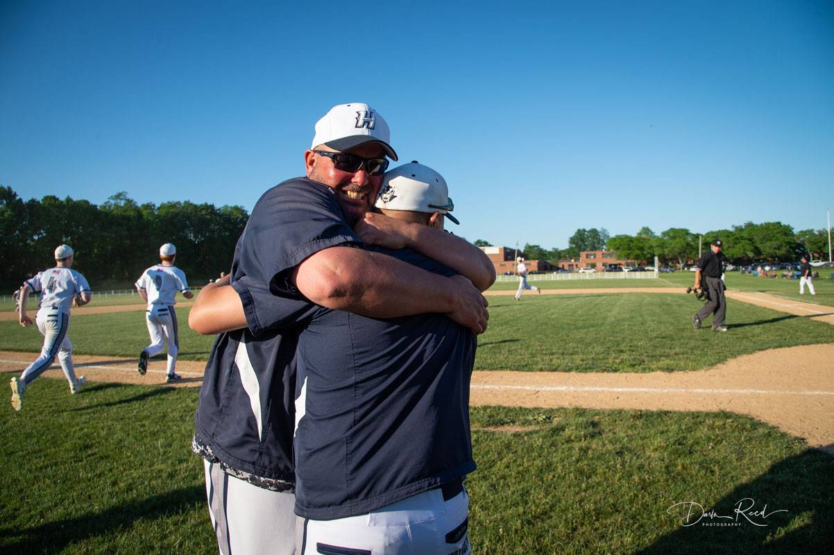 Coaches Billy Harris and Rob Cappas celebrate winning the league title. (Darin Reed photo.)