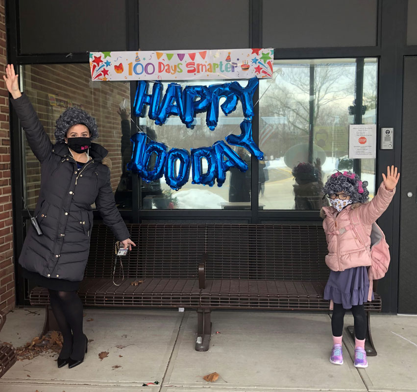 Principal Valerie Capitulo-Saide and Jefferson's students had fun on the 100th day of school.