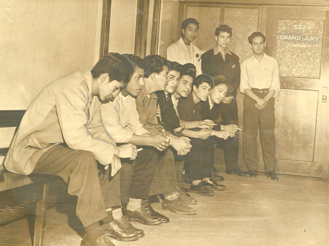 Zoot suiters at a Grand Jury hearing following the riots. ( LA Public Library photo collection.)