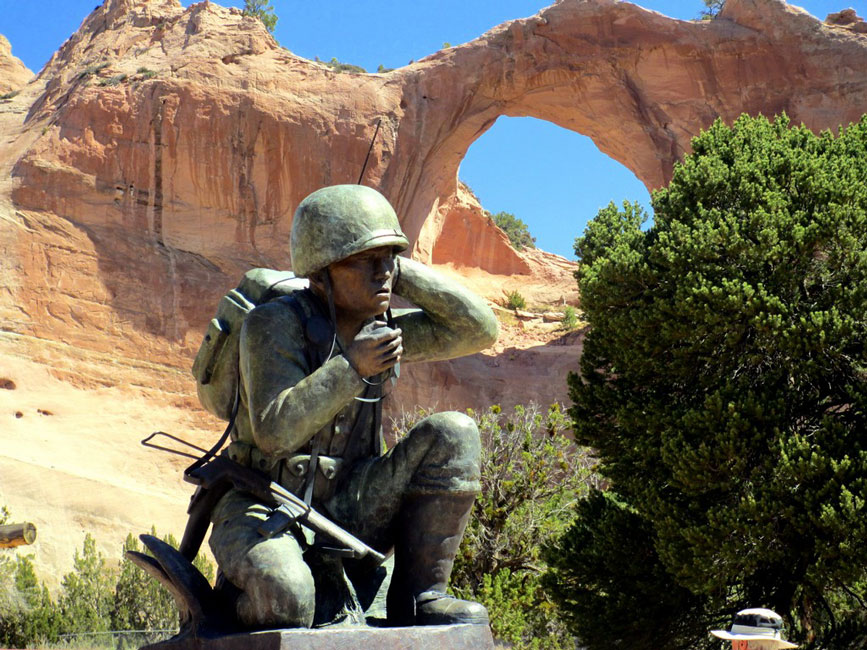 A statue dedicated to the Navajo code talkers in Arizona