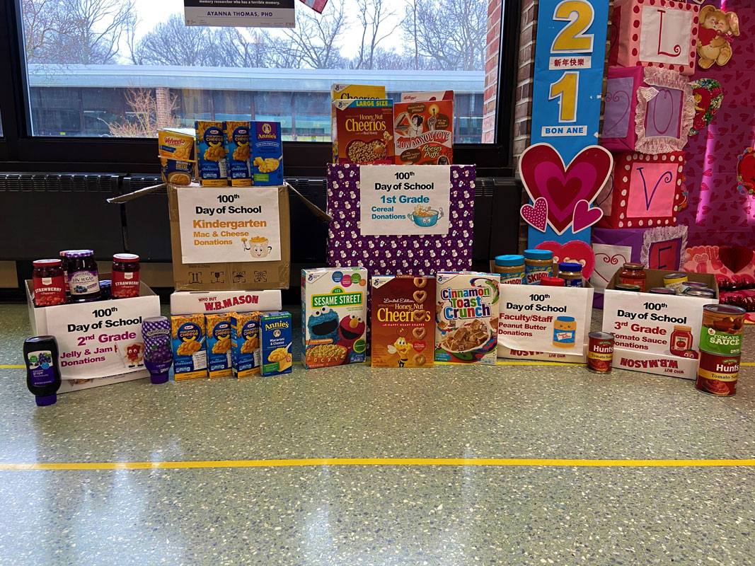 Jefferson collected hundreds of food items on the 100th day of school.