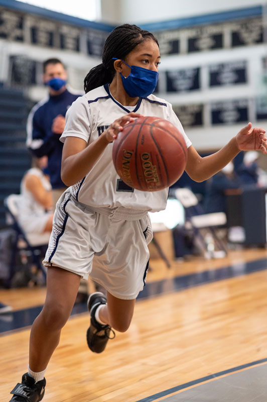 Shaneek Shand with the ball for the Blue Devils. 