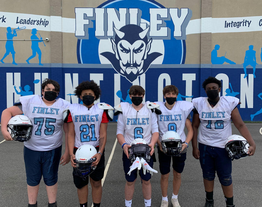  Finley football captains Ethan Naima, Adrian White, Tim McDonald, Tom Kline and Nile Williams.  