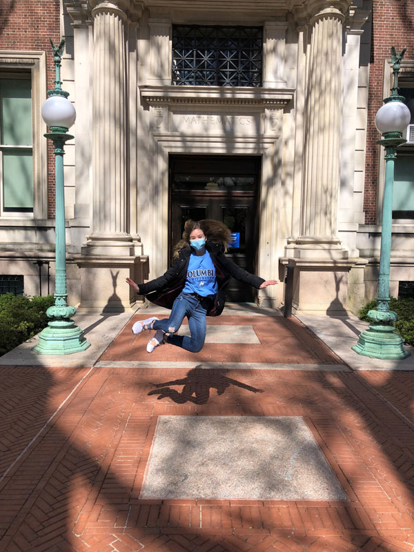 Huntington senior Valerie Rogel on the Columbia University campus outside of the mathematics building.