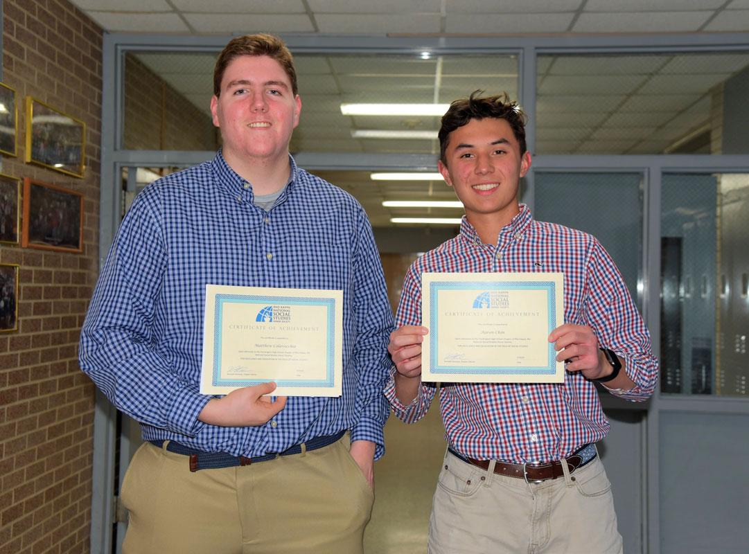 New Social Studies Honor Society members Matthew Colavecchio and Aaron Chin 