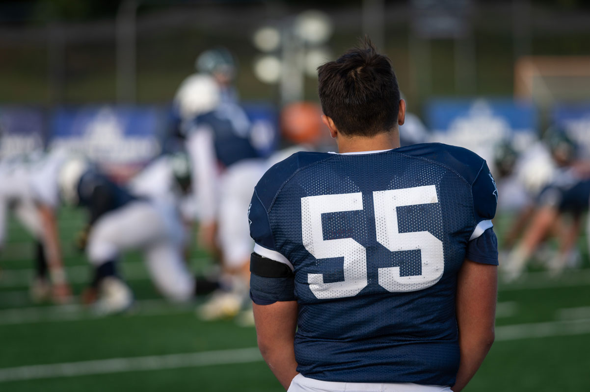 Saturday's game at Bellport marked the final time John Marziliano will wear a Huntington football uniform. (Darin Reed photo.)
