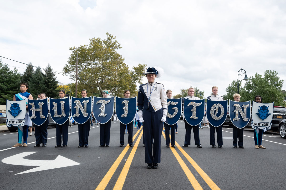 The Blue Devil marching band led the Homecoming Day parade down Main Street. (Darin Reed photo.)