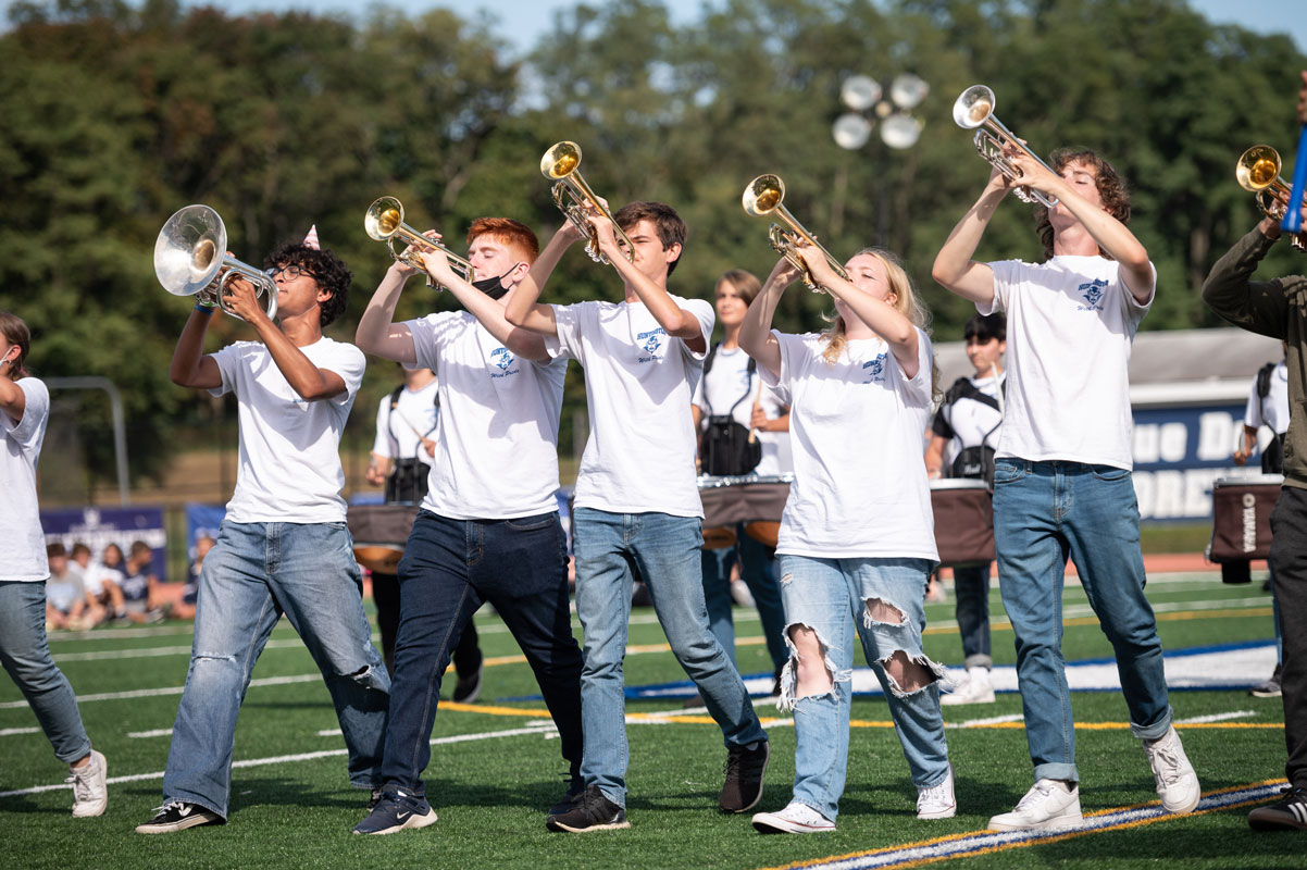 The Blue Devil marching band performed at the fall pep rally. (Darin Reed photo.)