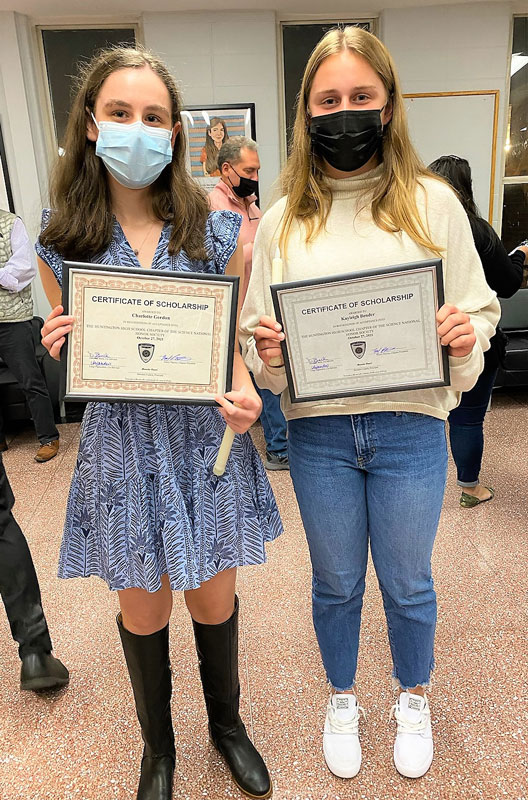 Charlotte Gordon and Kayleigh Bender are proud new Science Honor Society members.