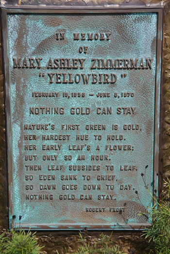Dedication plaque for Southdown's Yellowbird sculpture.