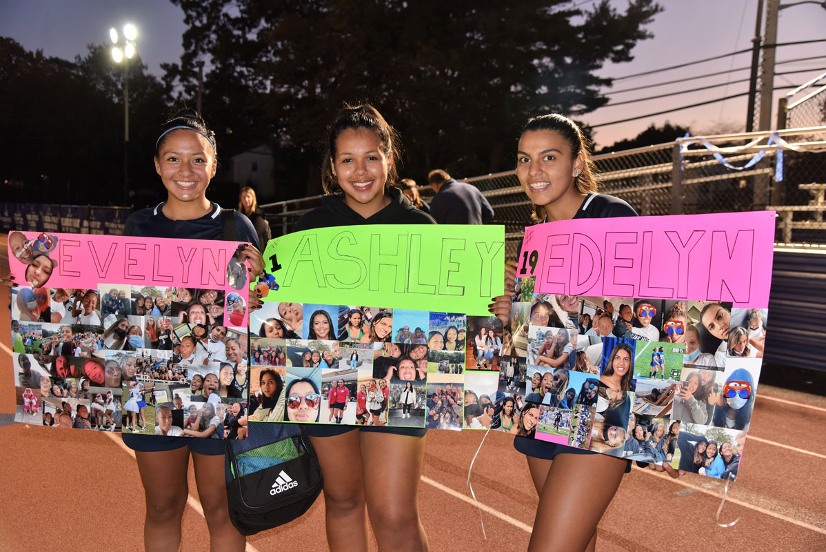 Evelyn Henriquez, Ashley Genao and Edelyn Garcia on Blue Devil girls' soccer Senior Day 