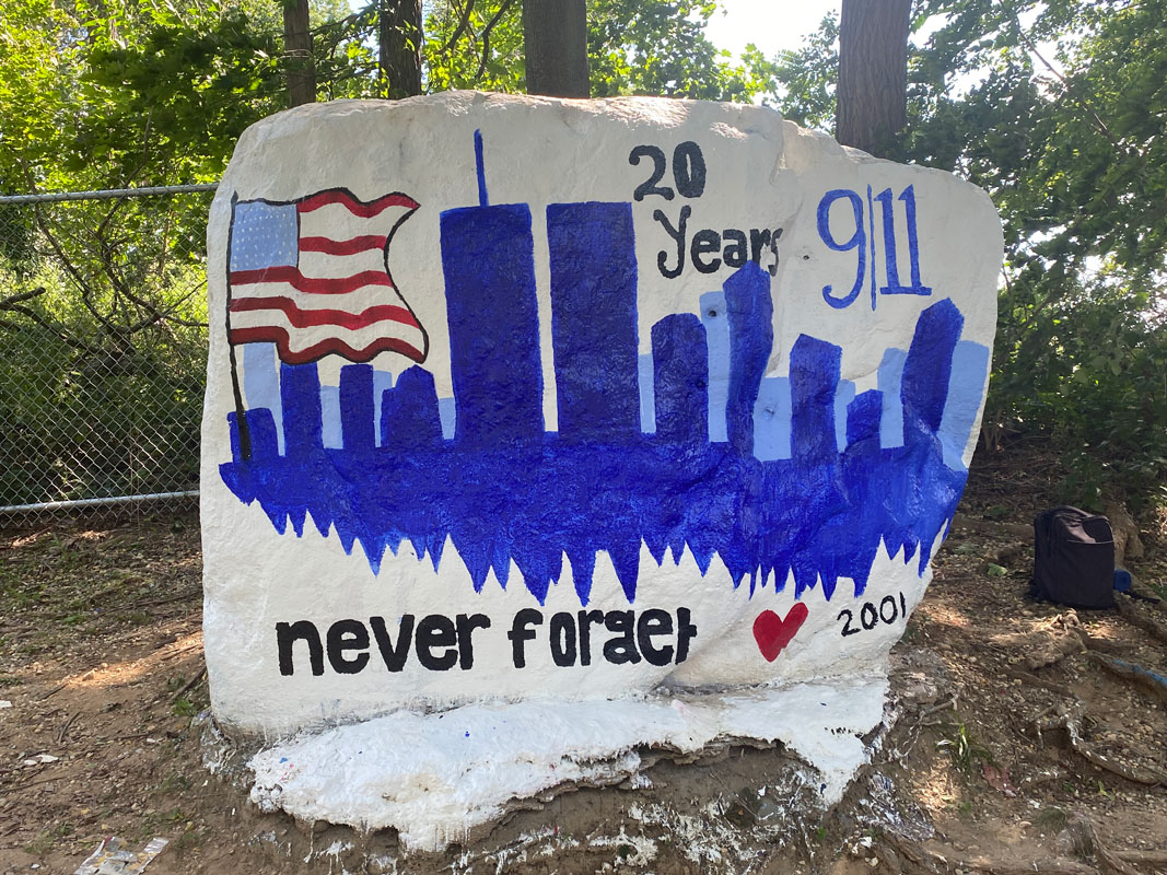 Huntington's Art Honor Society decorated The Rock to commemorate the 20th anniversary of the 9-11 terrorist attacks.