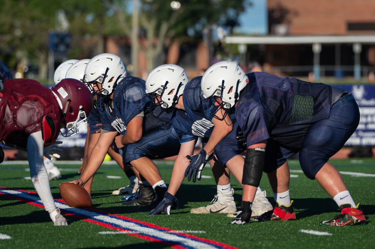 Huntington's offensive line will need to open holes for the Blue Devil running backs. (Darin Reed photo.)