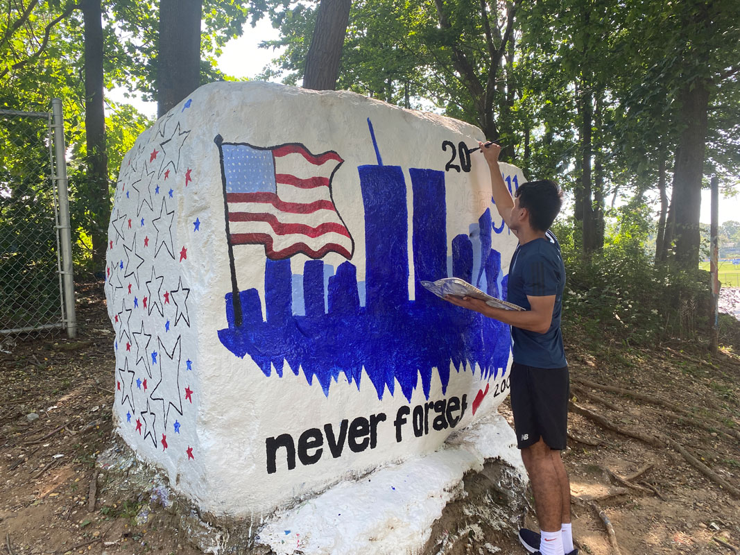 Huntington's Art Honor Society decorated The Rock to commemorate the 20th anniversary of the 9-11 terrorist attacks 