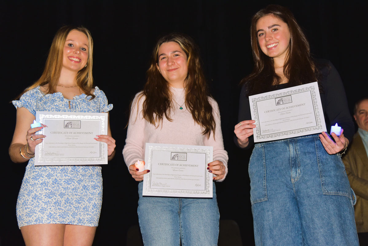 New Social Studies Honor Society members Anna Larson, Laura Curtin and Kate Balm 