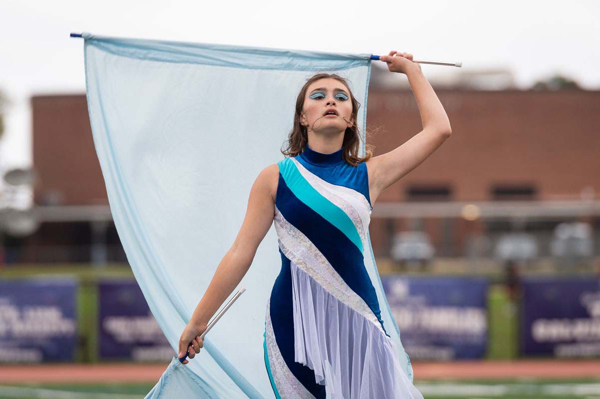 The band's color guard unit adds to the pageantry. (Darin Reed photo.)