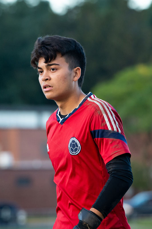 Huntington goalie Danny Alzate helped lead the Blue Devils to Suffolk soccer finals. (Darin Reed photo.)