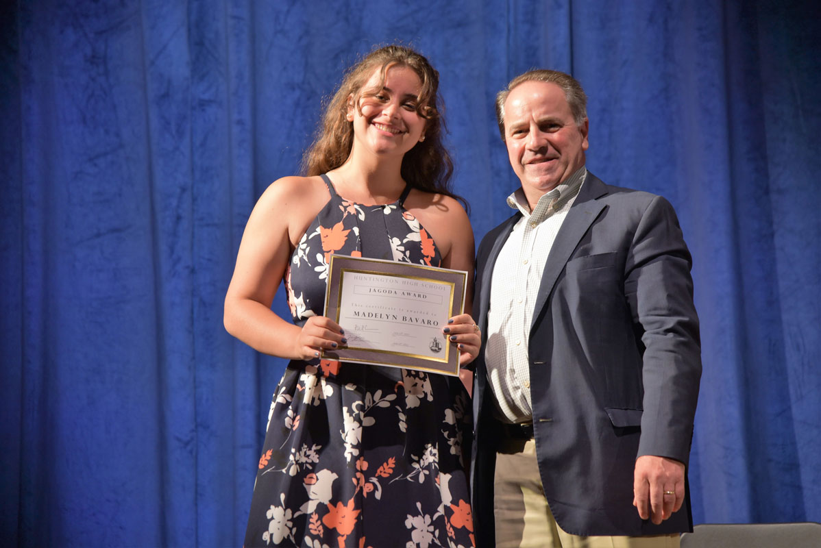Jagoda Award recipient Madelyn Bavaro with Chairman of Humanities Joseph Leavy 