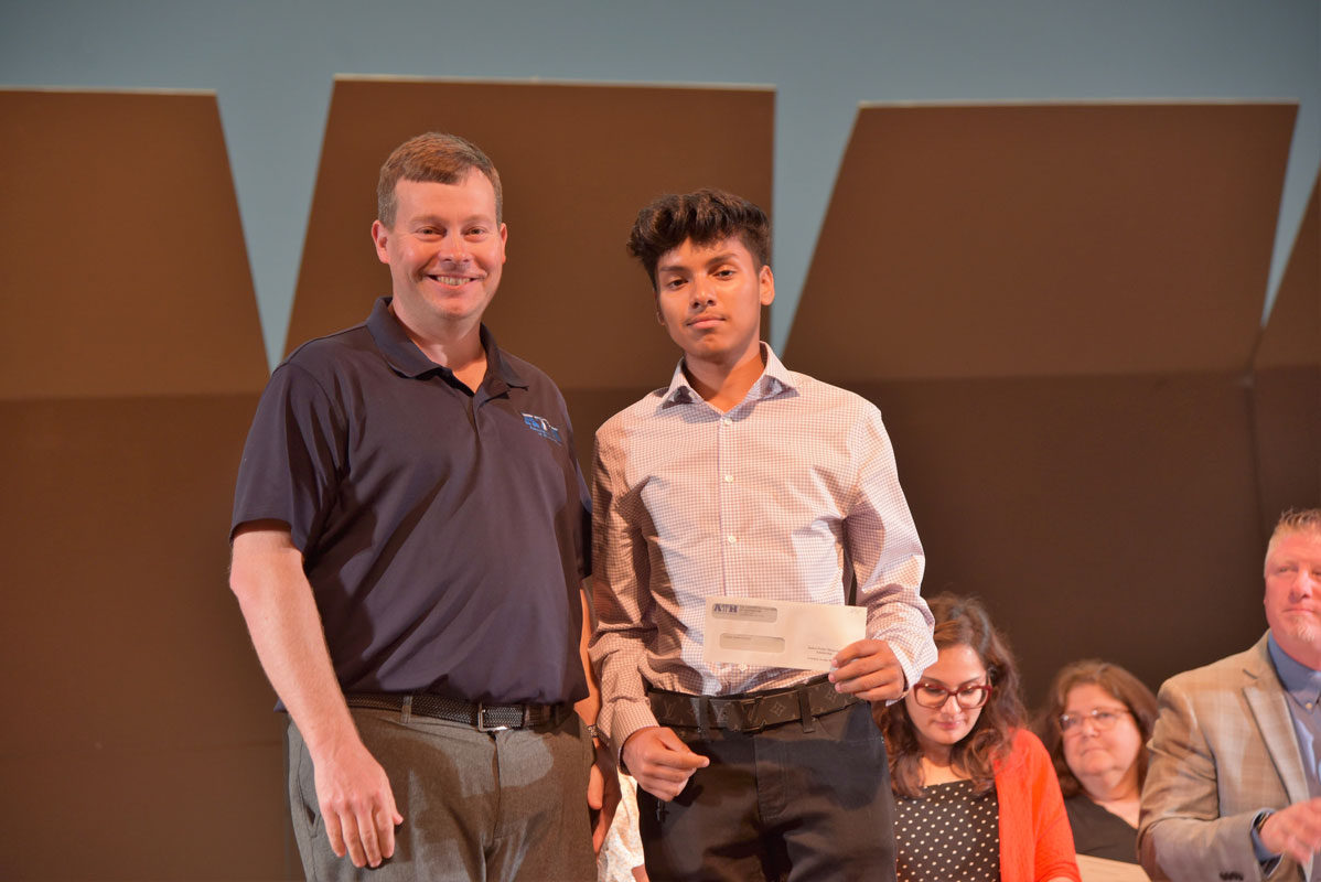 ATH President James Graber with Potter scholarship winner Cristian Avelar-Romero 
