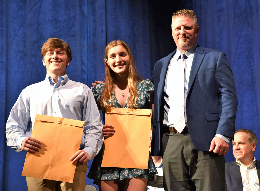 Ryan Porzio and Kianna Criscuola with Principal Brenden Cusack 