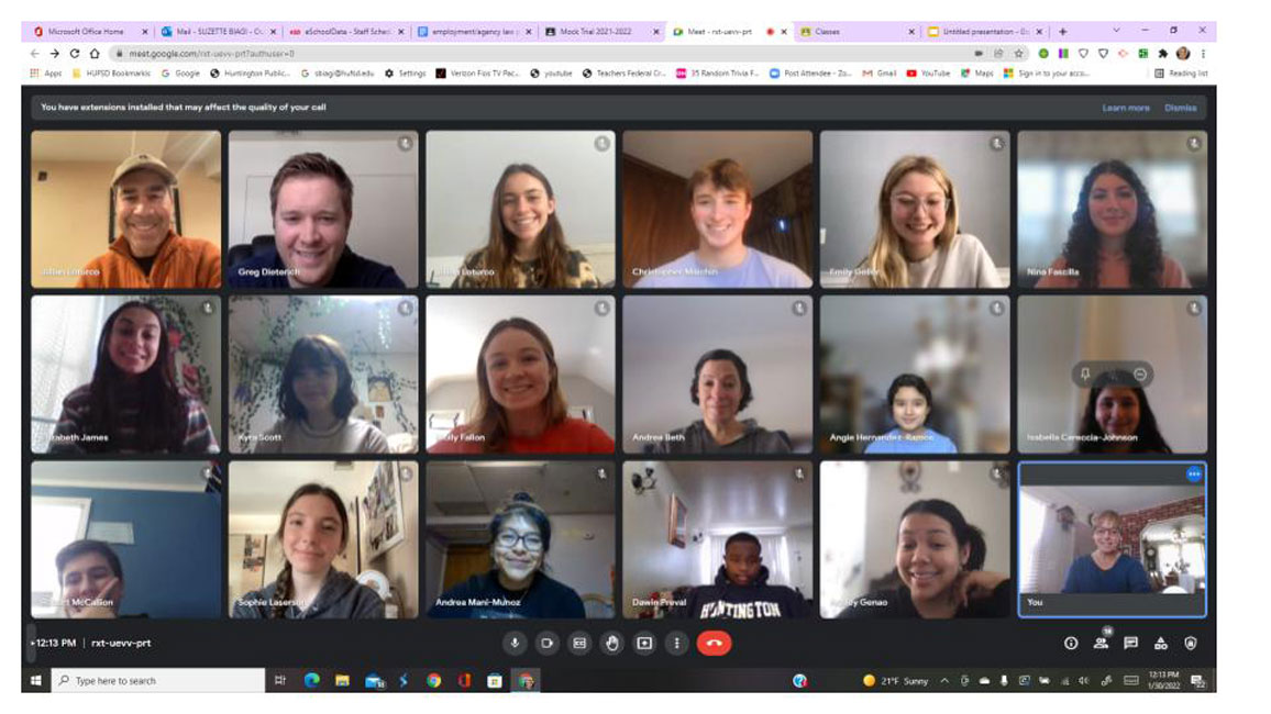 Huntington mock trial team members prepared on Sunday via virtual means 