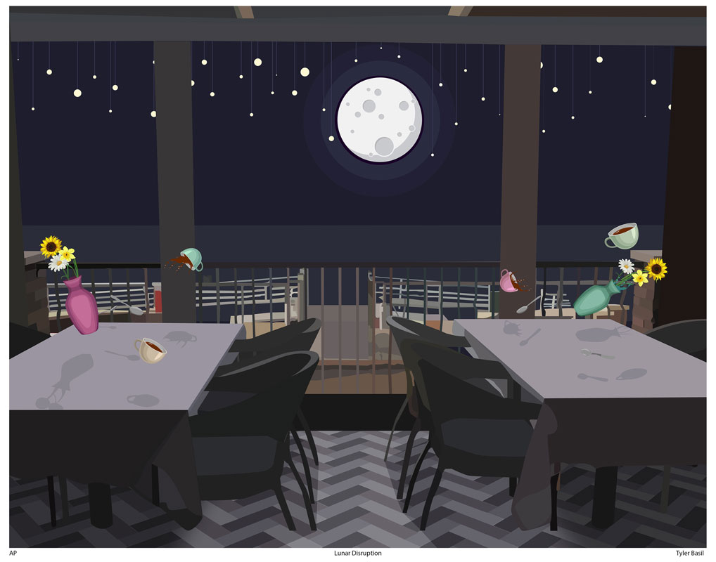 Senior Tyler Basil's digital media artwork titled Lunar Disruption.