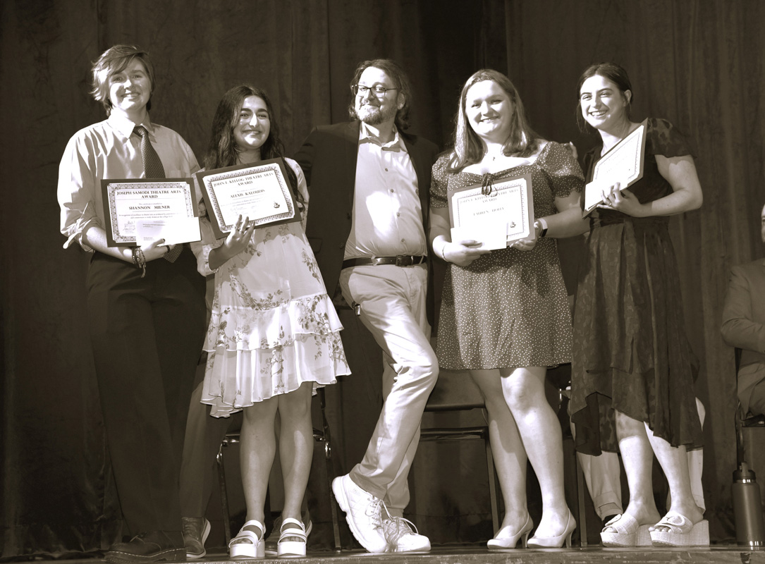 Drama director Mike Schwendemann with Kellog and Samodi Theatre Award recipients 