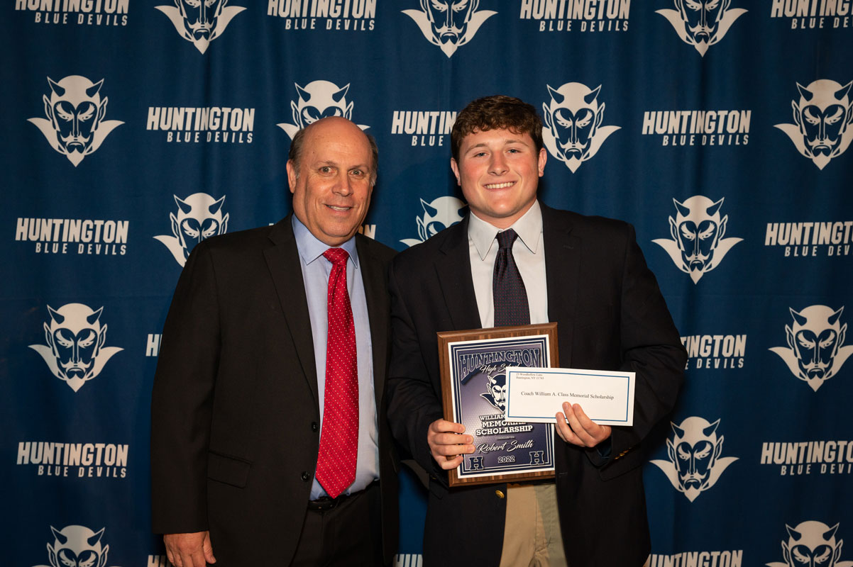 William Class scholarship recipient Robbie Smith with athletic director Jim Hoops. (Darin Reed photo.)