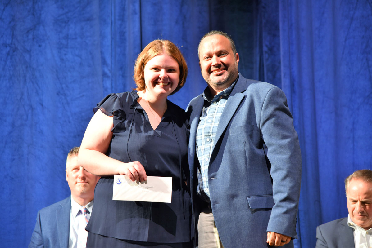 Vandersall scholarship recipient Sarah Berry with department coordinator Brian Stellato.