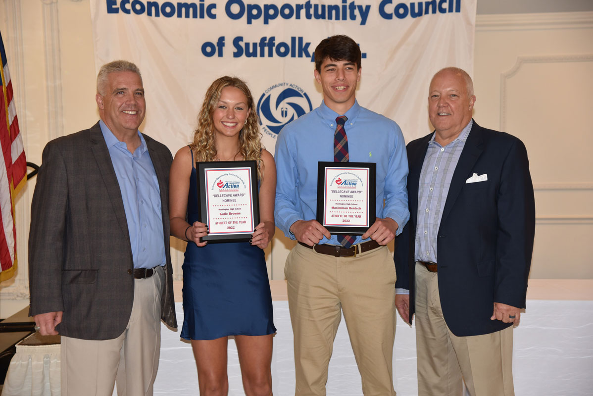 Katie Browne and Max Rentsch with Dellecave Award officials at Villa Lombardi 