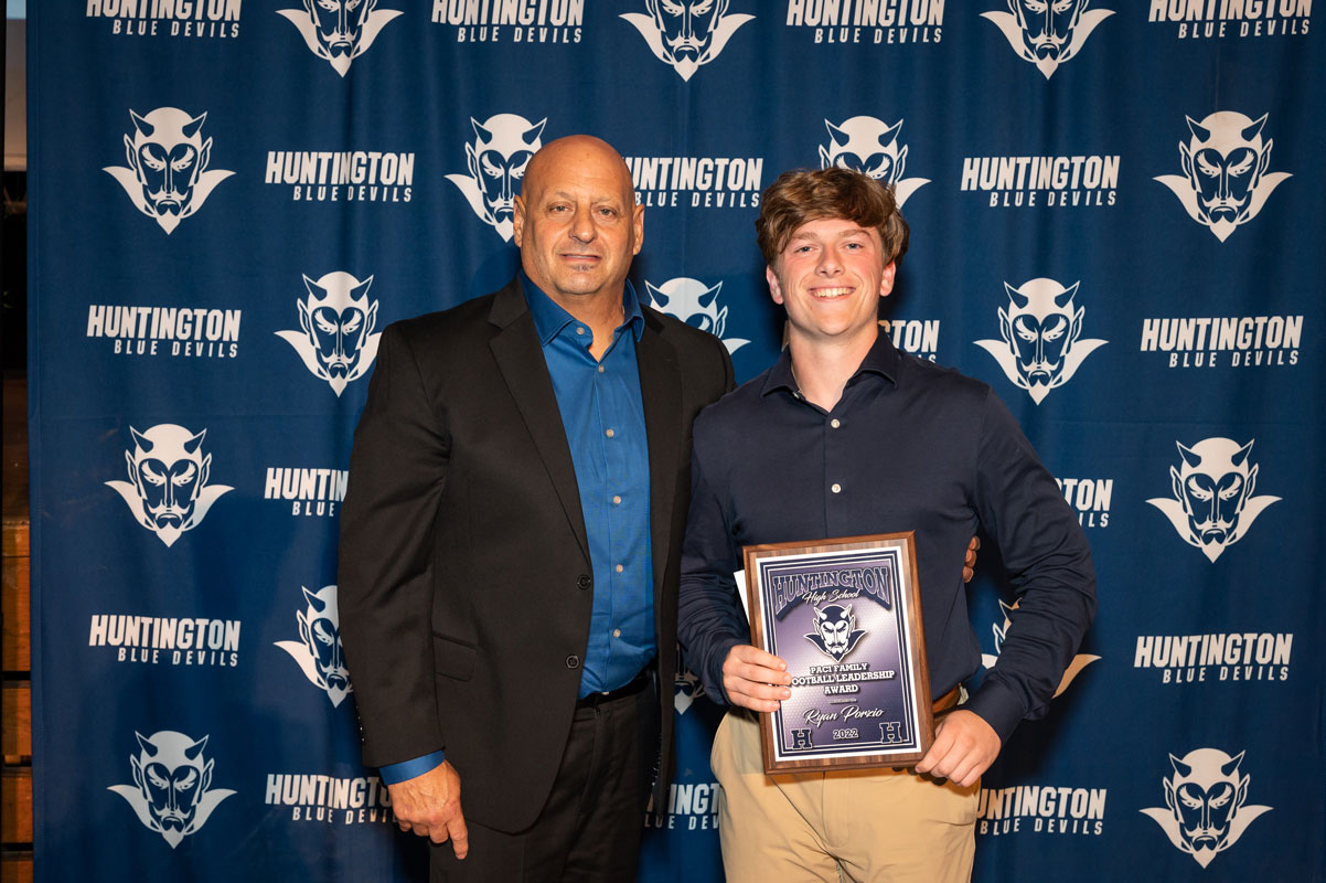 Paci Family Football Leadership Award recipient Ryan Porzio with Coach Steve Muller. (Darin Reed photo.)
