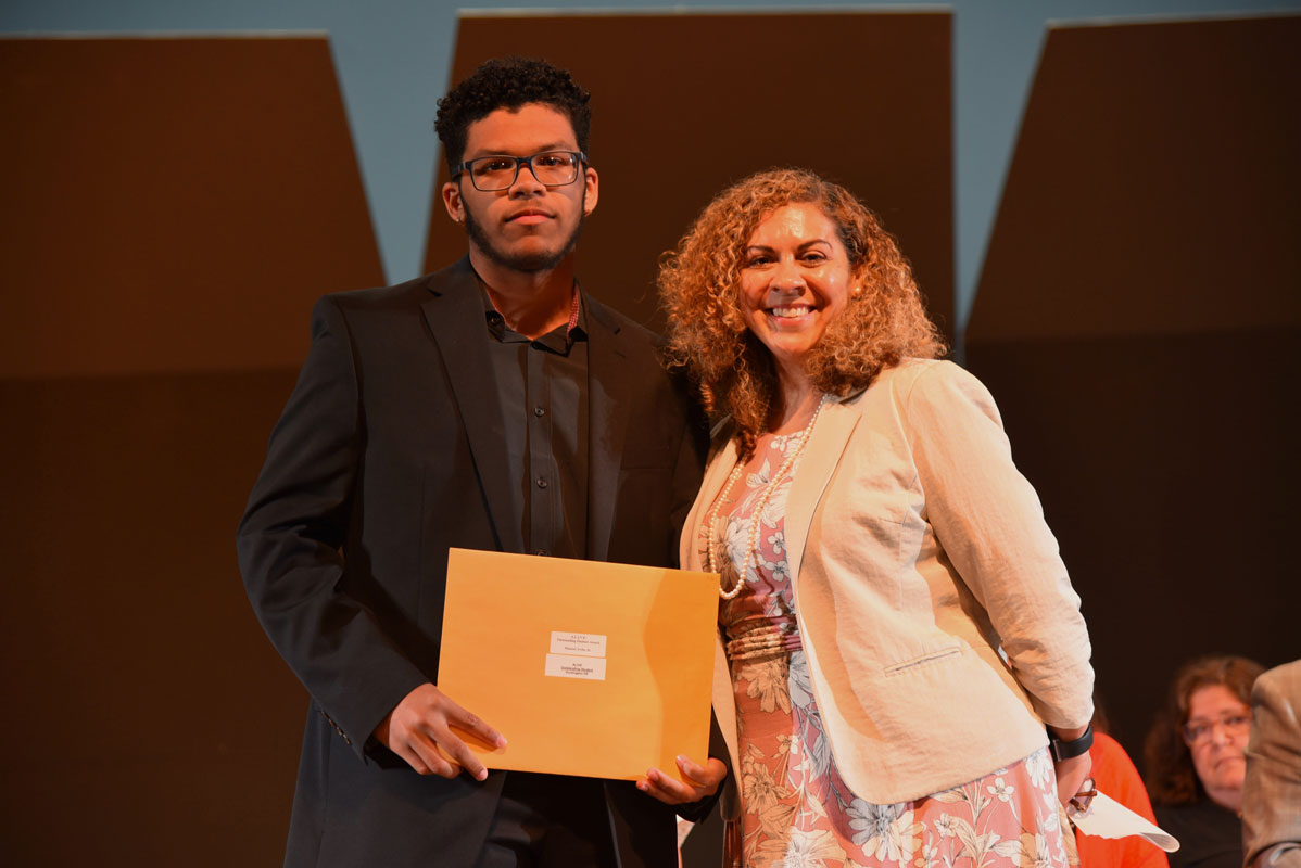 ALIVE scholarship recipient Manuel Aviles with Director of Guidance Jeannette Alomia 